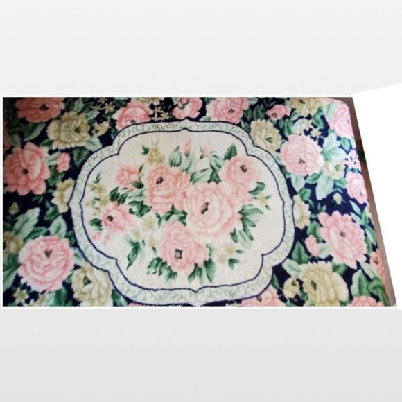 Vintage Blanket Queen Blue Reversible Pink Floral Heavy Weight Bedspread - Picture 10 of 16